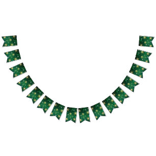 Bandeirinha Flocos de neve do Ouro Xmas em fundo verde