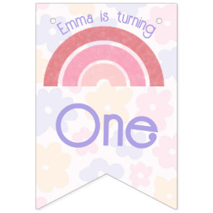 Bandeirinha Flor Arco-Íris Banner de Bunting Aniversário