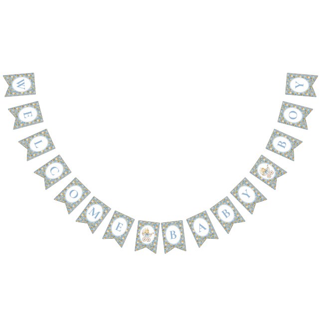 Bandeirinha Floral Carriage Welcome Baby Boy Bunting Banner  (Todos)