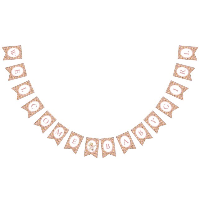 Bandeirinha Floral Carriage Welcome Baby Girl | Blush Pink (Todos)