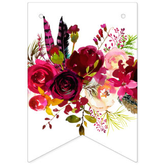 Bandeirinha floral de aquarela, feliz aniversário, BANNER DE B