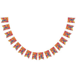 Bandeirinha flores e folhas coloridas sobre fundo preto