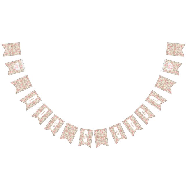 Bandeirinha Flores Rústicas de Madeira Rosa Banner Chá de fral (Todos)