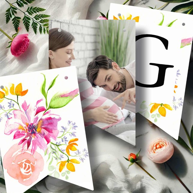 Bandeirinha Foto de Flores de Água Decor do chá de fraldas Par (Baby in bloom baby shower themes features bunting flags)