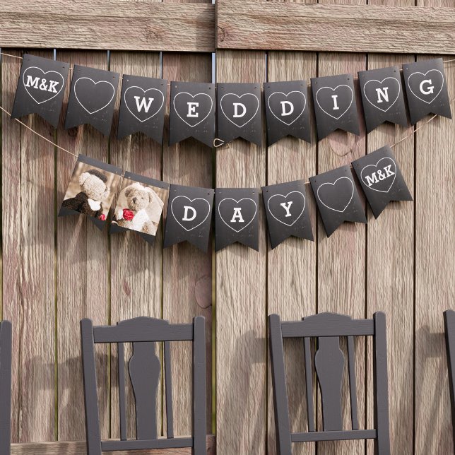 Bandeirinha Foto do casal Faux Chalkboard Placas de Casamento (Just add your photos and initials)