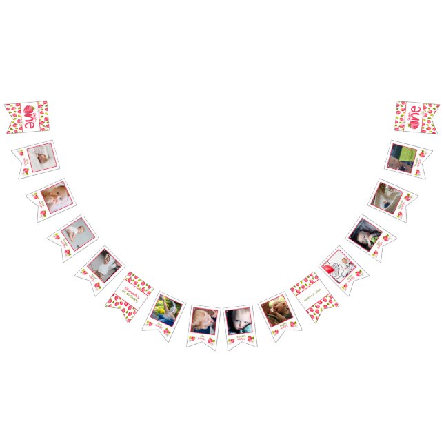 Bandeirinha Foto do Primeiro Aniversário do Strawberry 12 Mese (Todos)