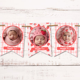 Bandeirinha Foto do primeiro primeiro aniversario cor-de-rosa 