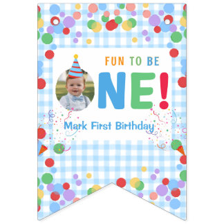 Bandeirinha Fun to Be One Photo First Birthday bunting banner
