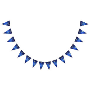 Bandeirinha Fundo Azul XMAS com Flocos de Neve Ouro