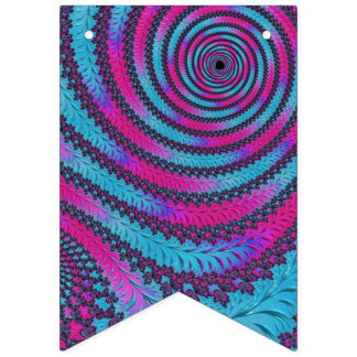 Bandeirinha Funky Neon Vibrante Espiral Fractal Magenta e Cian