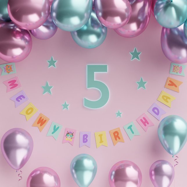 Bandeirinha Gatos-Arco-Íris Cuto-Curtos-de-Aniversário (Meowy Birthday Cute Rainbow Cats Bunting Flags)