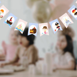 Bandeirinha Gêmeos Piratas Sereias cor-de-rosa, aniversário de