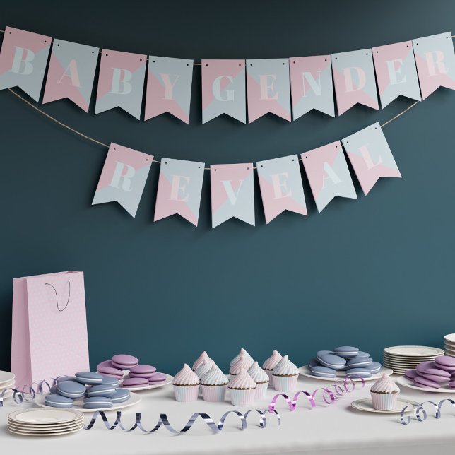 Bandeirinha Gênero Revela Chá de fraldas Moderno Rosa e Azul (Pink and Blue Bunting Flags for your Gender Reveal Baby Shower)