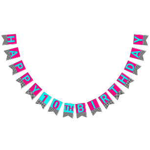 Bandeirinha Girly Hot Pink Blue Checkerboard Birthday Age