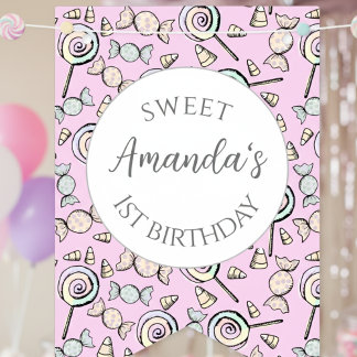 Bandeirinha Girly Sweet Little One Candy Aniversário de crianç