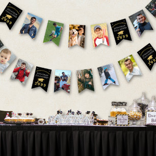 Bandeirinha Graduação 12 Fotos Classe Ano Nome Preto Dourado