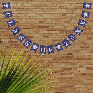 Bandeirinha Graduation Navy Blue Silver Class Of Custom Year