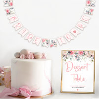 Guirlanda Nupcial com Aquarela Floral Rosa Choque