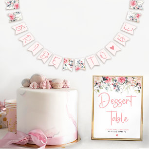 Bandeirinha Guirlanda Nupcial com Aquarela Floral Rosa Choque