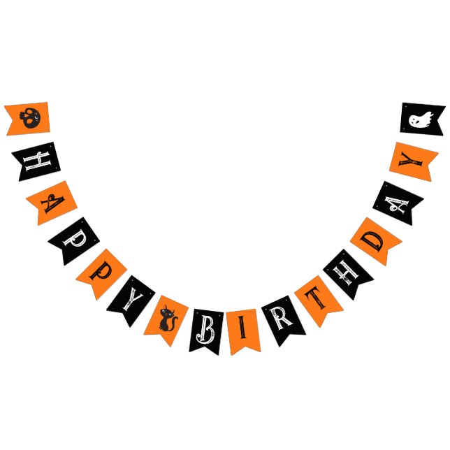 Bandeirinha Halloween Birthday Gótica Letters Orange and Black (Todos)