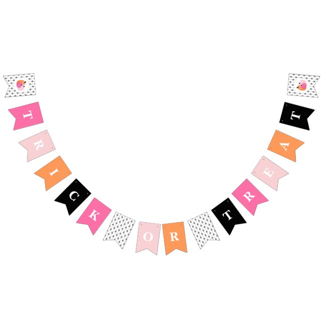 Bandeirinha Halloween TRICK OU TREAT Pumpkins rosa e aranhas (Todos)