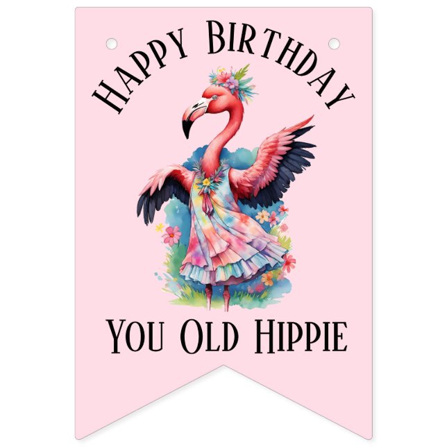 Bandeirinha Happy Birthday You Old Hippie Retro 60s 70s (Primeira Bandeira)