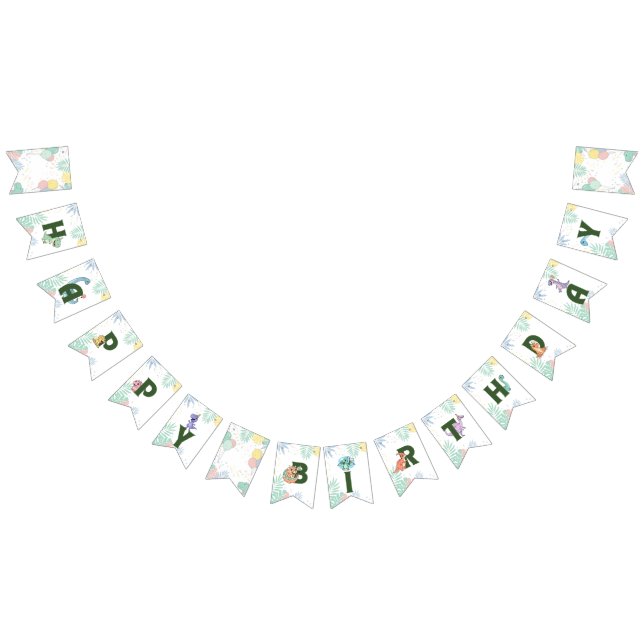 Bandeirinha Jungle Dinosaur Roar Happy Birthday Banner (Todos)