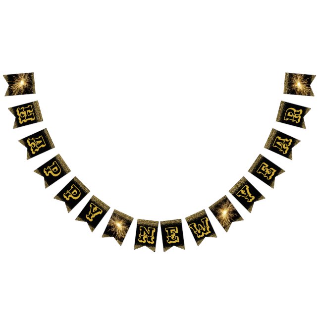 Bandeirinha Letras grandes e negros Feliz ano novo de ouro (Todos)