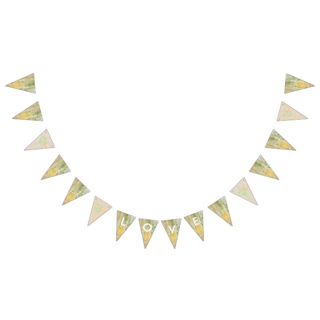 Bandeirinha LOVE Floral Rustic Wood Weding Flag Banner (Todos)