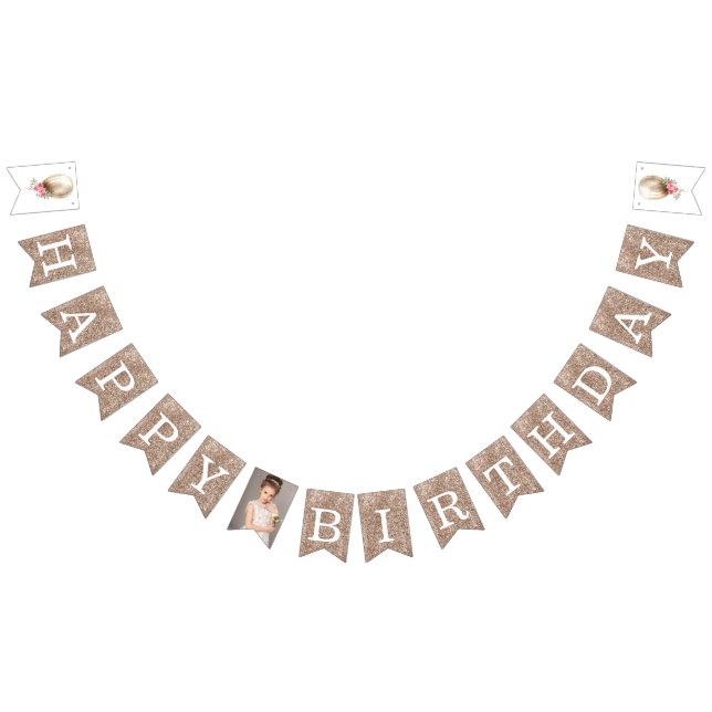 Bandeirinha Luxury Feliz Foto de Aniversário Balão Glitter (Todos)