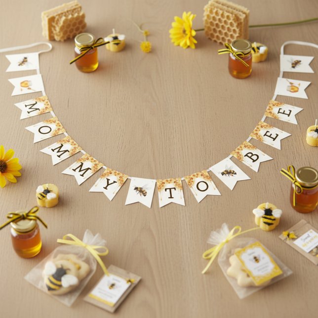 Bandeirinha Mama Bee Mel Favo de Mel Bebê Chora Festa de Crian (Mama Bee Honeycomb Honey Drip Baby Shower Bunting Flags
)