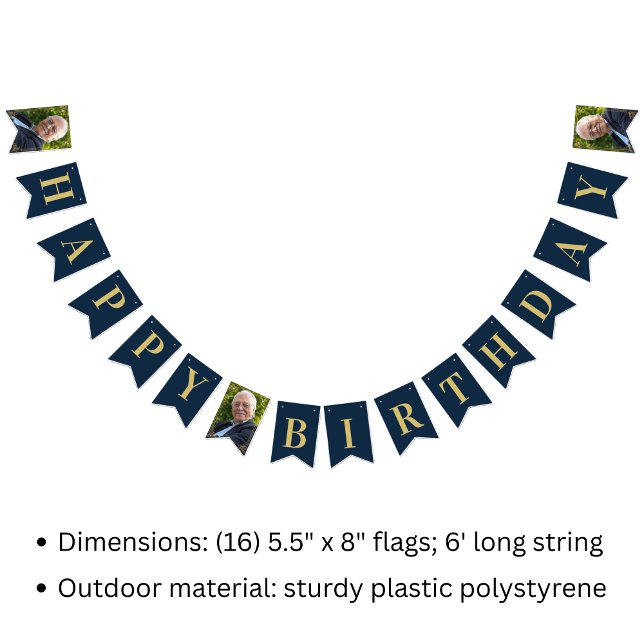 Bandeirinha Marinha Dourado 80º Aniversário Foto Feliz Anivers (Criador carregado)