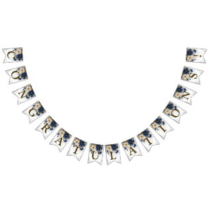 Bandeirinha Marinho de Boas-Vindas Azul Ouro Branco Floral