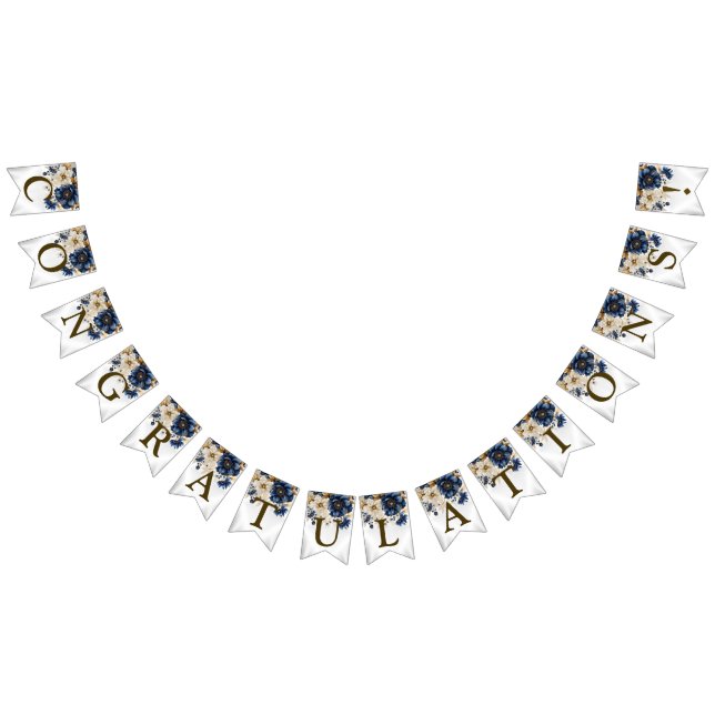 Bandeirinha Marinho de Boas-Vindas Azul Ouro Branco Floral (Todos)