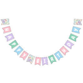 Bandeirinha Menina de Aniversário de Animal de Balão Pastel Fo