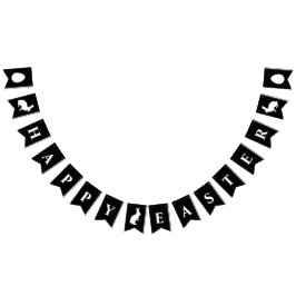 Bandeirinha Minimalista Preto Com Coelhinhos Brancos Feliz Pás