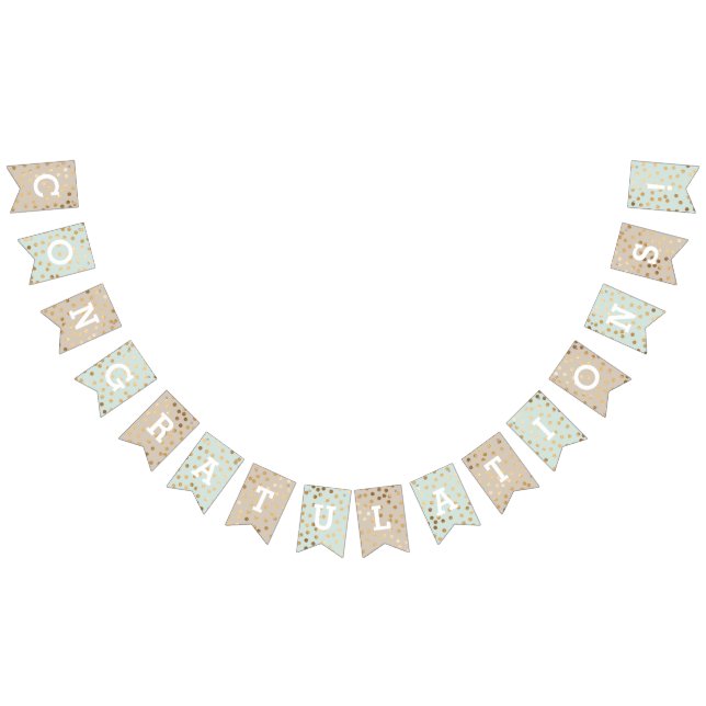 Bandeirinha Mint Beige Faux Dourado Pontos Brilhantes Parabéns (Todos)