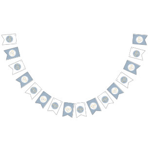 Bandeirinha Monograma de Casamento Azul Empoeirado