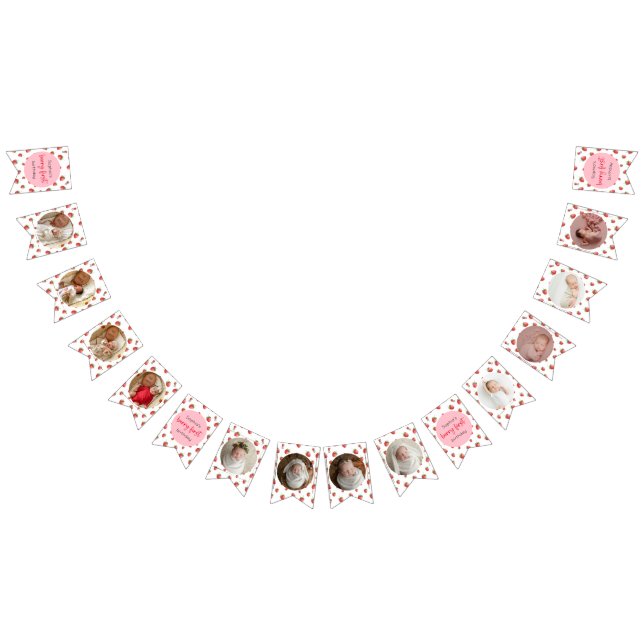 Bandeirinha Morango Aniversário 12 Meses Milestone de Foto (Todos)