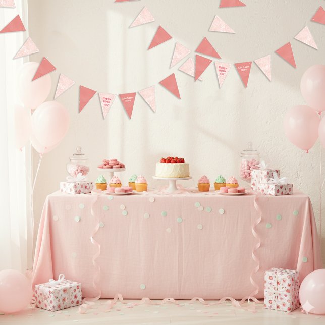 Bandeirinha Morangos Rosa, Amoras Aquáticas, Aniversário Feliz (Criador carregado)