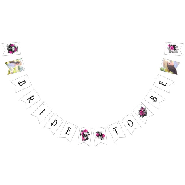 Bandeirinha Noiva Vintage Gótico Rosa Esqueleto Chuveiro (Todos)