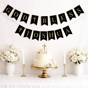 Bandeirinha Nome de 6 Letras Preto e Dourado Religioso Deus Ab