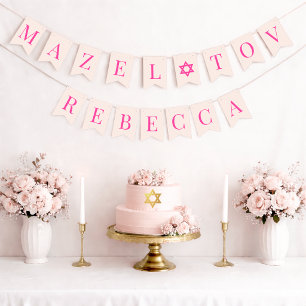 Bandeirinha Nome de menina de 7 letras Bat Mitzvah Pink Star M