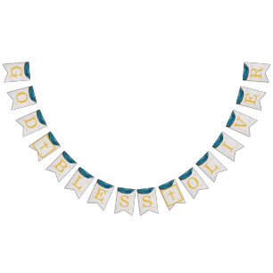 Bandeirinha Nome do deus abençoe Blue Geode Boy Comunhão do Ba