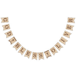 Bandeirinha Nome do deus abençoe Brown Wood Baptism Primeira C