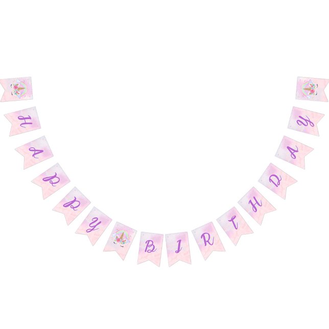 Bandeirinha Ontem Mágico - Arco-Íris Rosa-Arco-Íris (Pink Magical Unicorn Rainbow Birthday Party Banner)