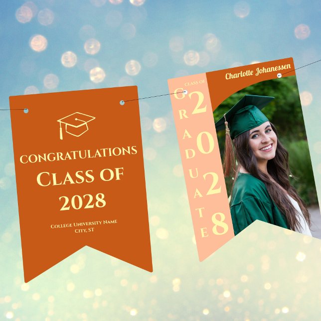 Bandeirinha Orange Modern Graduation Photo Congratulations (Criador carregado)