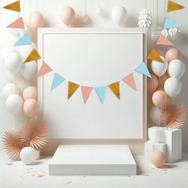 Bandeirinha Ouro Com Brilho Azul E Festa de aniversário Rosa