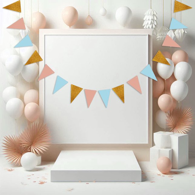 Bandeirinha Ouro Com Brilho Azul E Festa de aniversário Rosa (Criador carregado)