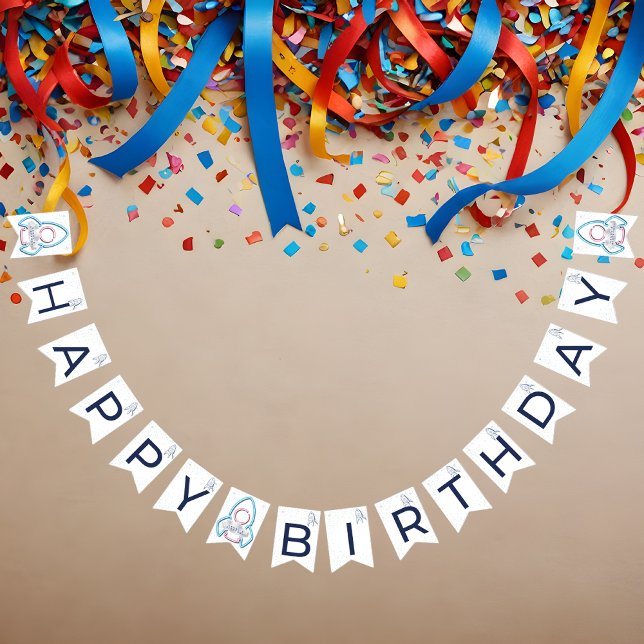 Bandeirinha Out to Space Customizable Birthday (Criador carregado)